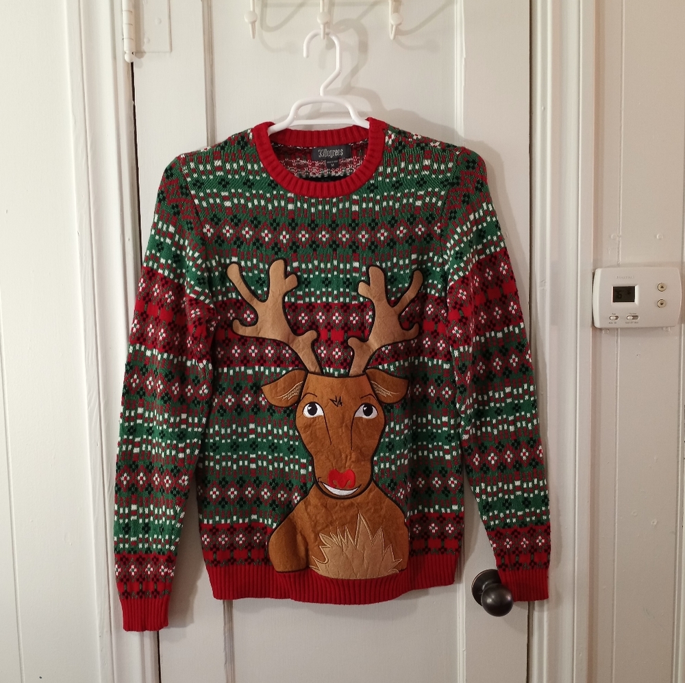 Ugly Christmas Sweater Rudolph Drink Pocket Mens Size Medium